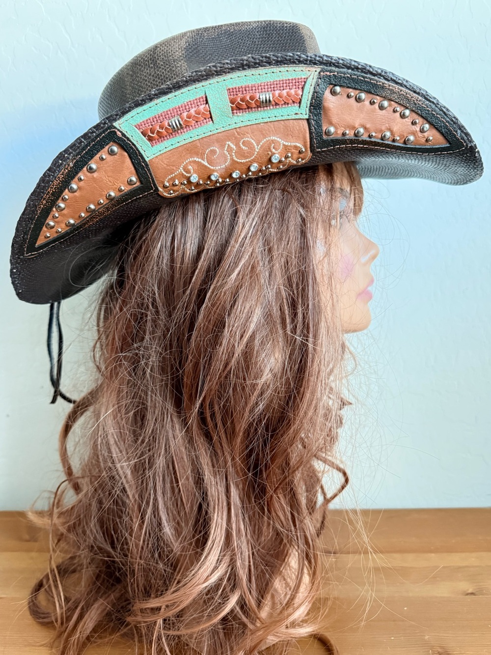 Stampede Bangora Straw Beaded Embroidered Dk Brown Hat Size S (54-55)